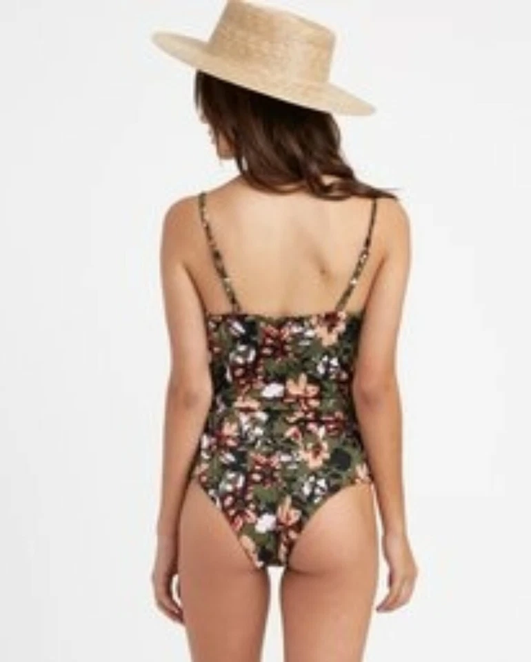 Traje de baño de una pieza con correas ajustables florales oliva talla M RVCA 268371 para mujer Foto 3 de 3