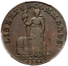 1794 F-2 R-7 PCGS VF 35 Plain Edge New York Talbot Allum & Lee Token Copper Coin