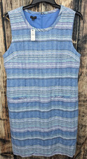 Talbots Shift Dress Womens 18 Blue Striped Tweed Sleeveless Lined Office NWT