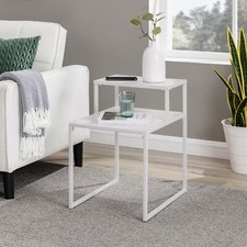 Rustic Industrial Wood and Metal Sofa Side End Coffee Table 2 Tier Nightstand