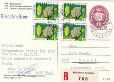 Switzerland 1976 Registered 40c PSC Uprated 20c x 4 Bern to Basel