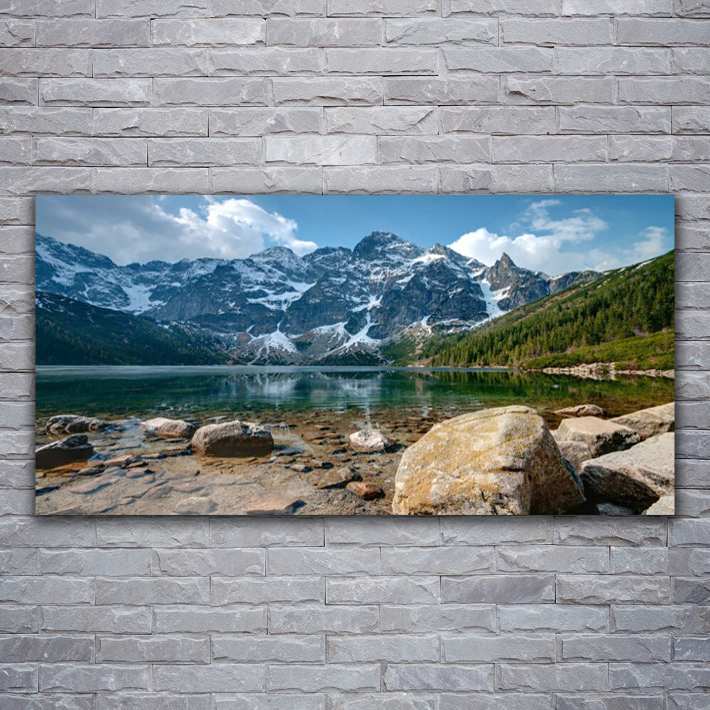 Tableau en verre acrylique 120x60 cm impression paysage de montagnes et lac