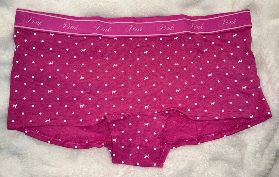 Calcinha Victoria's Secret rosa bolinhas cachorro menino fofoca rosa filhote G ou XL - Imagem 2 de 4