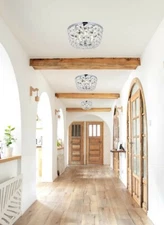 CHROME CLEAR DINING ROOM BEDROOM HALLWAY CRYSTAL FLUSH MOUNT LIGHTING 3 LIGHT