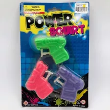 Power Squirt Plastic Mini Toy Water Guns 3 Pack Neon Pink Green Purple NOS VTG