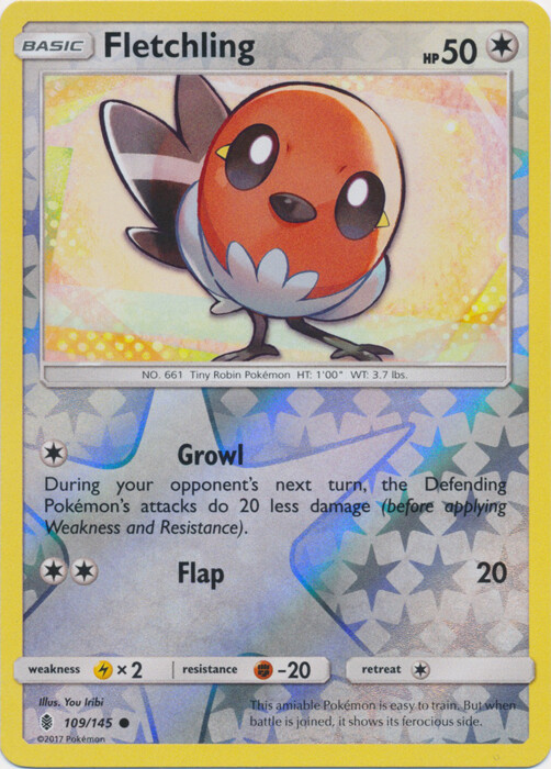 LP Pokemon Fletchling - 109/145 - Common - Reverse Holo Lightly Played Guardians