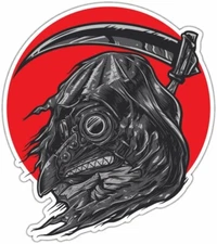 Grim Reaper Scythe Death Bird Gas Mask Car Bumper Vinyl Sticker Decal 4"X5"