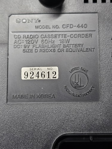 Sony CFD-440 Boombox Mega Bass, AM/FM, CD, tape, Tested, Read Description - Picture 7 of 14