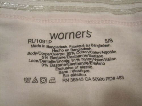 Warners mutandine donna hipster cotone pizzo taglia 5 S #RU1091P 2 paia nuove etichette - Foto 4 di 4