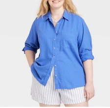Women’s Universal Thread Button Down Shirt Blue M Retail $25