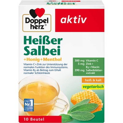 DOPPELHERZ heißer Salbei+Honig+Menthol Granulat 10 St PZN 10339389