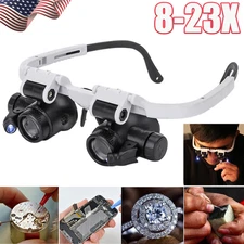 Adjustable Lens Jewelry Watch Repair Magnifier Head Eye Loupe 2 LED 8X 15X 23X