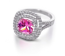 Pink Lantern Ring- Pink CZ and Crystal Trim- Sz-10