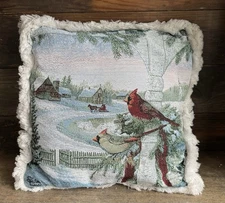 Tapestry Winter Cardinal Decorative Accent Pillow Christmas 15 x 15 Sam Tim