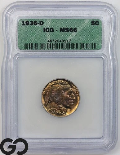 1936-D Buffalo Nickel ICG MS 66 ** Premium Quality Toner!
