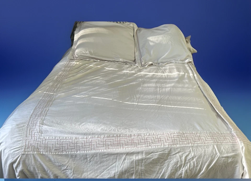 King Duvet Ivory W/Pale Pink Trim 4 Large Shams Satin Cotton Hotel Nouveau Brand - Image 4 of 4