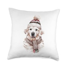 White English Cream Golden Retriever Mom Dog Puppy Christmas Throw Pillow 18x18