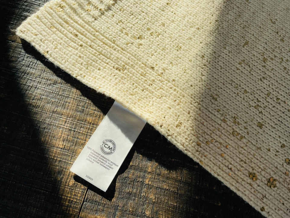 Tchibo TCM Strick Plaid Wohndecke creme goldfarben Kuscheldecke 130x170 - Bild 4 von 4