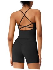 Women's 2 Piece Workout Sets Strappy Tank Top Crisscross Back Medium Black