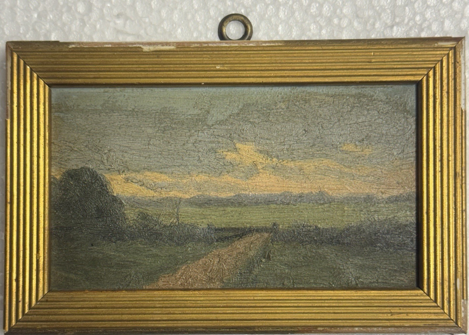 Old Scandinavian Miniature Oil Painting: Small Road In The Danish Landscape