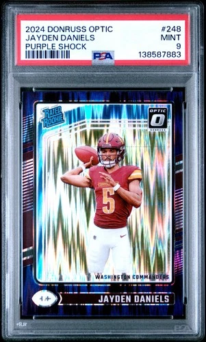 2024 PANINI DONRUSS OPTIC PURPLE SHOCK #248 JAYDEN DANIELS ROOKIE RC PSA 9