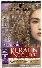 Schwarzkopf Keratin Permanent Hair Color Cream 9.1 Light Ash Blonde 1 Kit SEALED