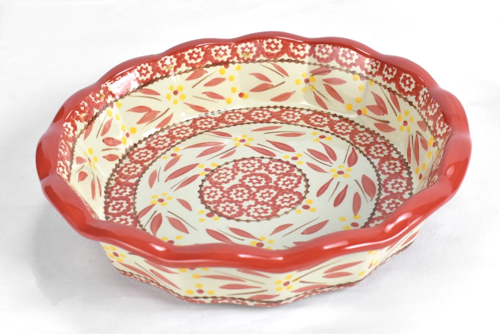 Temptations by Tara Ovenware RED Old World 9" Round Baking Dish/Pie Plate