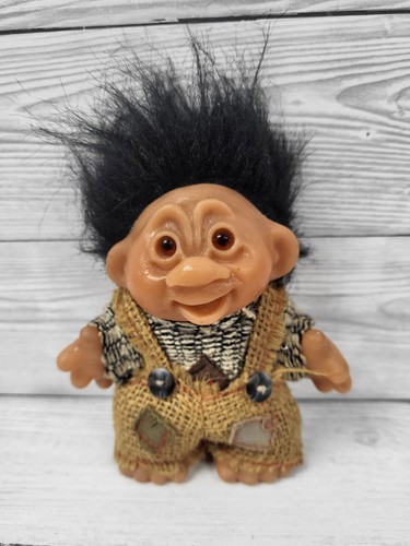 Vintage authentische Thomas Dam Troll Puppe mit schwarzen Haaren. PS