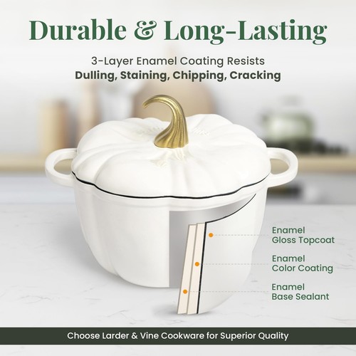 Enameled Cast Iron Pumpkin Dutch Oven | 5.5 qt Pot with Lid | Stovetop & Oven... - Picture 4 of 9