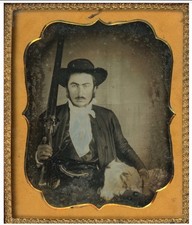 Sixth Plate Daguerreotype, Frontiersman with Rifle and Dog