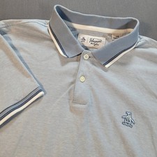 Original Penguin Mens Polo Shirt Large Light Blue Cotton Classic Preppy Casual