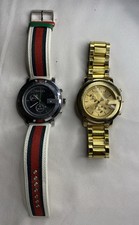 Gucci Chronograph Wristwatches - Black and Gold Dial - Fabric/Metal Bracelet