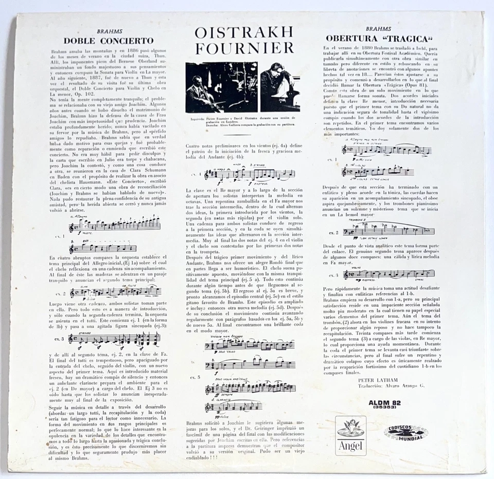 David Oistrakh Pierre Fournier, Brahms – Double Concerto / Tragic Overture RARE - Image 2 of 4