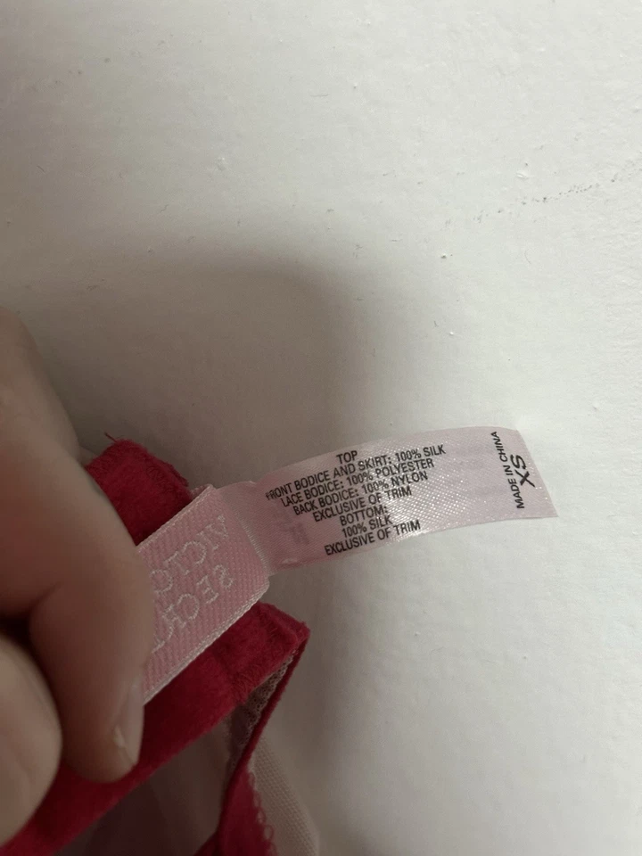 Vintage Victorias Secret Milkmaid Red And White Slip 100% Silk Size XS - Image 4 of 4