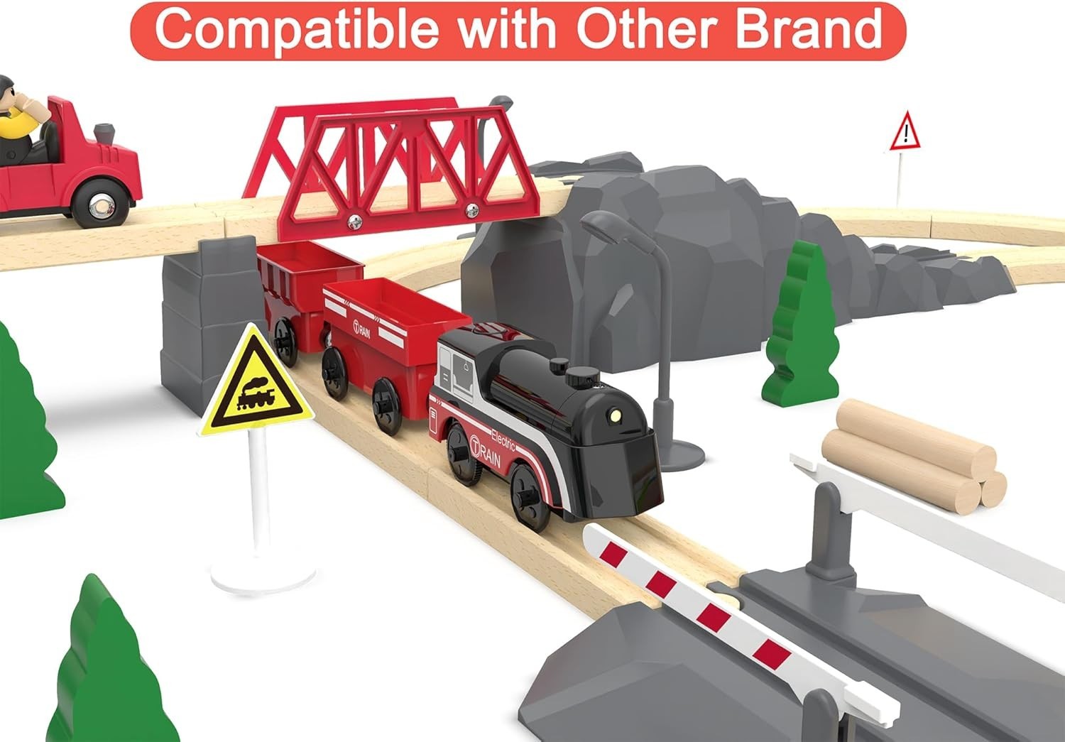 Battery Operated Train for Wooden Track, Motorized Train for Toddlers 3+ Year...