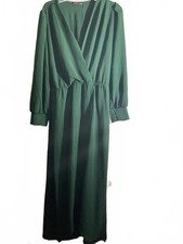 Fraiche by J Elegant Green Faux Wrap Maxi Dress with Long Sleeves Large