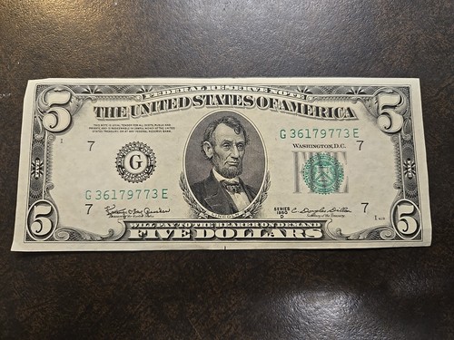 1950 D CHICAGO, IL 5 $ Federal Reserve Schein Fünf Dollar Banknote
