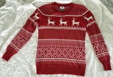 Traditional Red White Reindeer Pattern Christmas Sweater M Knit Holiday Cute