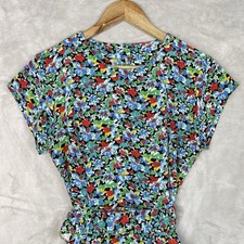 WB By Diamond Botanical Dress Size 8 Vintage 90s Pockets Belted Whimsical