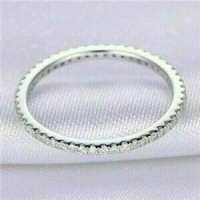 2Ct Real Moissanite Full Eternity Wedding Band Ring 14K White Gold Plated Silver