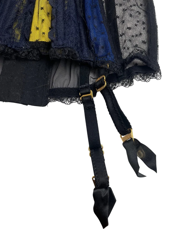 Corsé de encaje negro azul Agent Provocateur detalles florales a lunares - talla 32C Foto 4 de 4