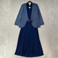 Maxi Dress LARGE Jacket Top Set Layered Mother Of Bride Wedding Blue Glitter