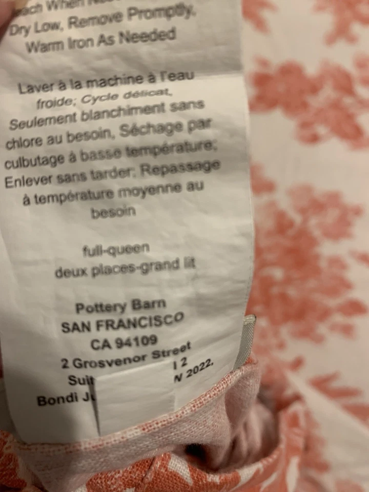 Pottery Barn Matine Toile Bed Set Full/Queen Pink EUC Linen/Cotton blend 3 Piece - Image 4 of 4