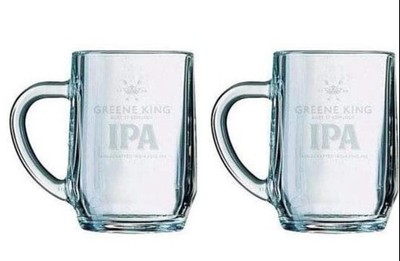 2 x Greene King IPA One Pint Glaskrug mit Griff Hausbar/Kneipe/Sammlung M12
