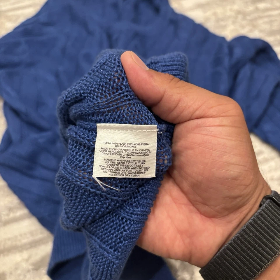 Suéter Brooks Brothers 100 % lino italiano tejido con cable para hombre grande azul pescador Foto 3 de 4