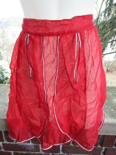 Vintage Sexy Red Sheer Mid Century MCM Tie String Half Apron- Lingerie Like 