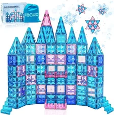 Magna Tiles Clear Colors Magnetic Building Toy Magnet Blocks Kids 3D Set 100 Pcs