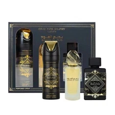 Lattafa Bade'e Al Oud for Glory 3pc 3.4oz EDP, 1.7oz Hair Mist, 6.7oz Body Spray