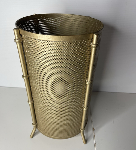 Italienischer Hollywood Regency Faux Bambus Gold Metallgitter Papierkorb Vintage 13x7,5 - Bild 3 von 8