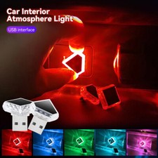2x RGB Colore Auto Interno USB LED Luce Ambiente Neon Atmosfera Lampada Accessori